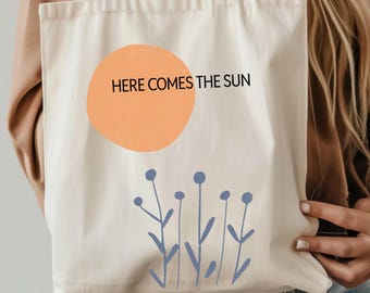 Bolsa de lona de algodón con estampado de sol / Bolsa de lona con estampado floral retro / Bolsa de compras reutilizable estilo bohemio