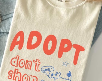 Camiseta Retro Comfort Colors® "Adopta, no compres" / Sudadera de cuello redondo con estética vintage / Camiseta para amantes de los perros rescatados / Camiseta extragrande para mamá de perro