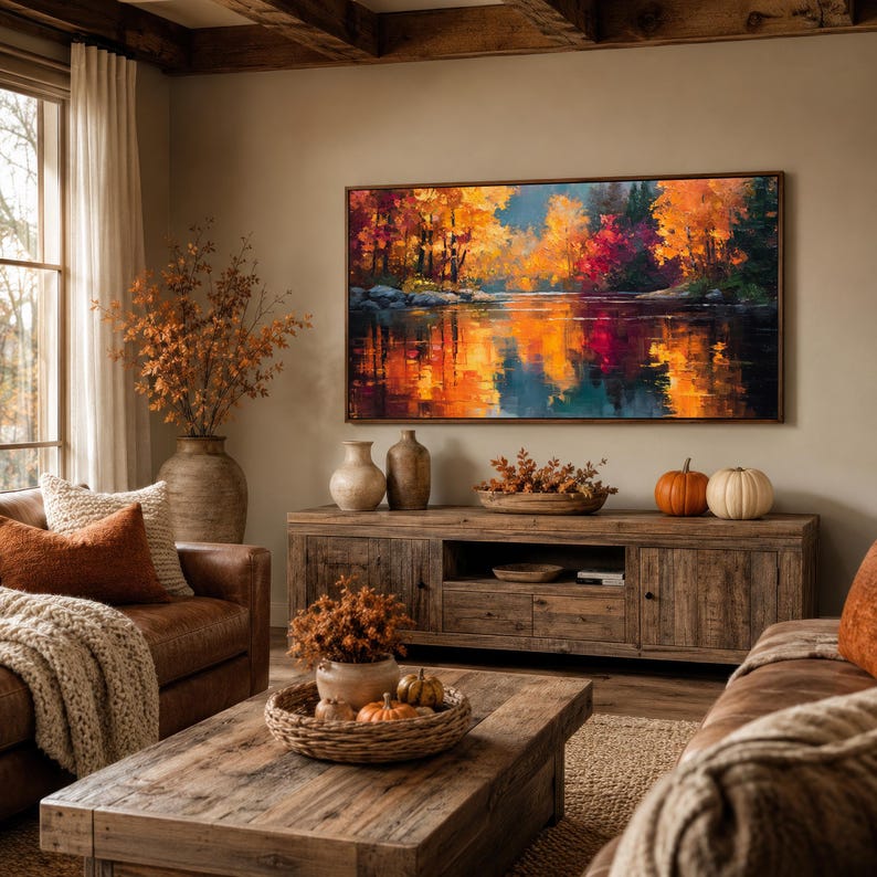 Samsung Frame TV Art Autumn Landscape, Fall Wall Decor, Cottagecore Scene, 4K Digital Artwork for Living Room and Seasonal Decor