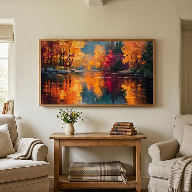 Samsung Frame TV Art Autumn Landscape, Fall Wall Decor, Cottagecore Scene, 4K Digital Artwork for Living Room and Seasonal Decor