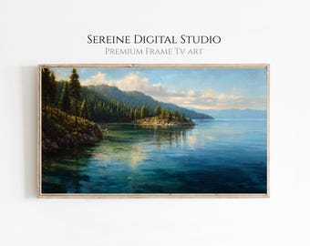 Samsung Frame TV Art | Mountain Landscape Digital Download | Lake Oil Painting
