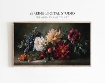 Arte de TV con marco floral invernal botánico / Descarga digital navideña rústica
