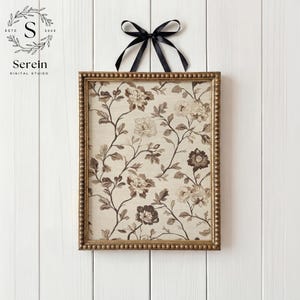 Antiker Blumendruck | Rustikales Bauernhaus Dekor | Beige Braun Digitaler Download