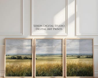 Vintage 3 Teiliges Landschafts Print Set | Weiche erdige Landschaft Wandkunst | Landhaus Wohnzimmer Dekor | Sofortiger digitaler Download | Triptychon Kunst