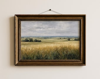 Countryside Landscape Printable Art, Rustic Nature Wall Decor Painting for Home Digital Download
