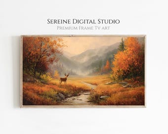 Autumn Deer Landscape Art | Warm Golden Hues for Samsung Frame TV (Digital Download)