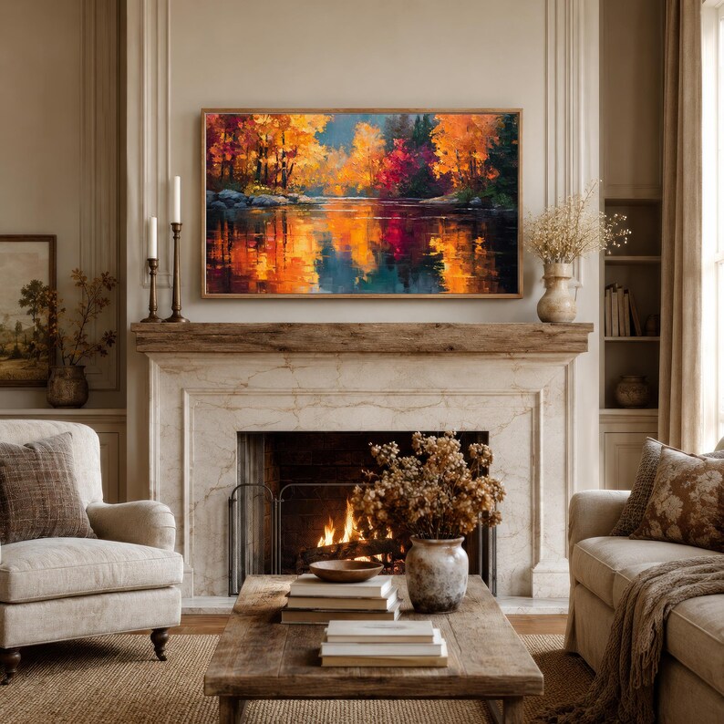 Samsung Frame TV Art Autumn Landscape, Fall Wall Decor, Cottagecore Scene, 4K Digital Artwork for Living Room and Seasonal Decor