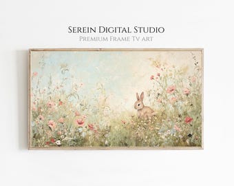 Pastellhase Aquarell Rahmen Tv Art | Vintage Ostern Dekor | Cottagecore Frühling Herunterladbare Wandkunst