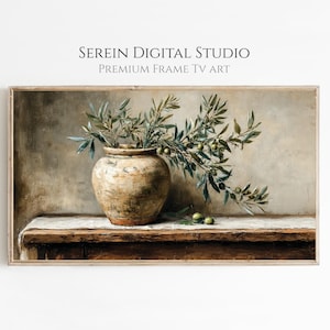 Arte vintage com ramos de oliveira para Samsung FRAME TV | Protetor de tela botânico neutro