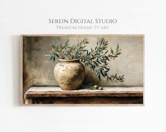 Olive Branches Vintage Art for Samsung FRAME TV | Neutral Botanical Screensaver