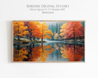 Herfstlandschap Samsung lijst tv-kunst | Verbrand oranje herfstblad (digitale download)