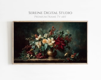 Arte floral navideño vintage para televisión / Decoración navideña estilo cottagecore (descarga digital)