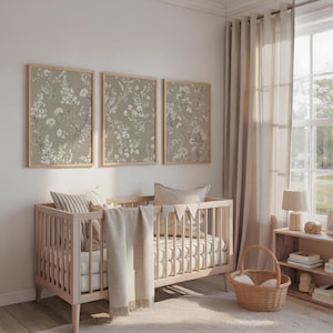 Botanical Wall Art Set of 3 - Neutral Beige Prints, Digital Download, Muted Decor