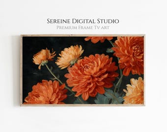 Vintage Floral Fall TV Art, Rustic Autumn Mums (Digital Download)