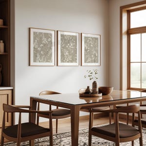 Botanical Wall Art Set of 3 - Neutral Beige Prints, Digital Download, Muted Decor