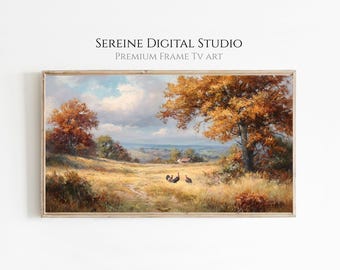 Thanksgiving Frame Tv Art - Rustikaler Herbstrahmen mit Truthähnen und Landschaft