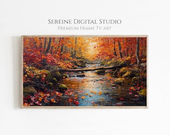 Arte para TV Samsung con marco de bosque otoñal y río / Paisaje otoñal acogedor (descarga digital)