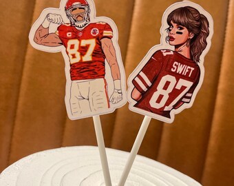 Topper per cupcake di Travis Kelce e T Swift: festa di football dei Kansas City Chiefs (12 pezzi)