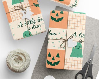 Halloween Baby Shower Wrapping Paper: 'A Little Boo Is Due' - Gender Neutral