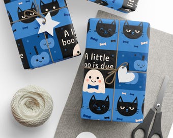 Halloween Baby Shower Wrapping Paper: Blue Ghost Design