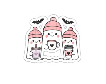 Niedliche Rosa Geist Aufkleber, Kawaii Halloween Dekor, Laptop Aufkleber, Rosa Geist, Kindle Aufkleber, Journal Aufkleber