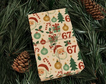 Retro Santa Christmas Wrapping Paper, 90gsm Art Paper