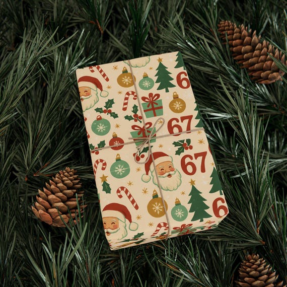 Retro Santa Christmas Wrapping Paper, 90gsm Art Paper