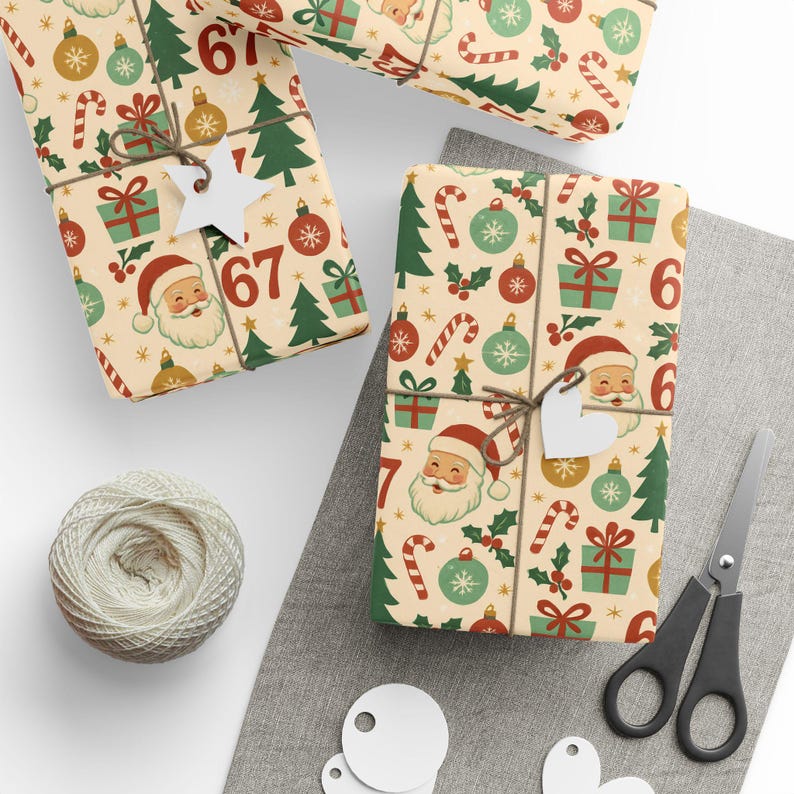 Papier cadeau Père Noël rétro, papier d'art 90 g image 4