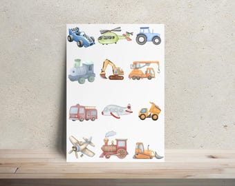Onesie Decorating Kit Transportation Theme | Iron On Transfers | DIY Baby Shower Activity, Baby Shower Game, Onesie Bib Making