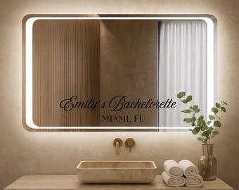 Custom Mirror Vinyl Decal | Bachelorette Window Mirror Decal with Location | Removable Vinyl | Selfie Sign | Bachelorette Party Decorations