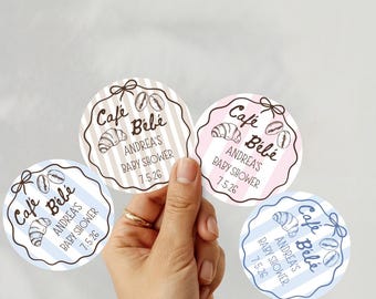 Cafe Bebe Baby Shower Favor Sticker | A Baby is Brewing | Coffee, Little Bean | Personalized Label Sticker | Printed and Shipped