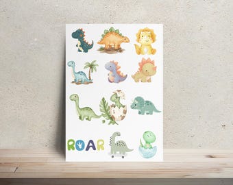 Onesie Decorating Kit Dinosaur Theme | Iron On Transfers | DIY Baby Shower Activity, Baby Shower Game, Onesie Making, Baby Bibs