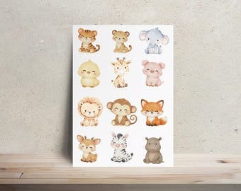 Onesie Decorating Kit Baby Animal Theme | Iron On Transfers | DIY Baby Shower Activity, Baby Shower Game, Onesie and Bib Making