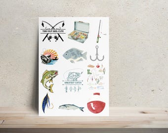 Onesie Decorating Kit Fishing Theme | Iron On Transfers | DIY Baby Shower Activity, Baby Shower Game, Onesie and Bib Making
