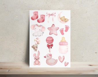 Onesie Decorating Kit Pink - Girly Theme | Iron On Transfers | DIY Baby Shower Activity, Baby Shower Game, Onesie Bib Making