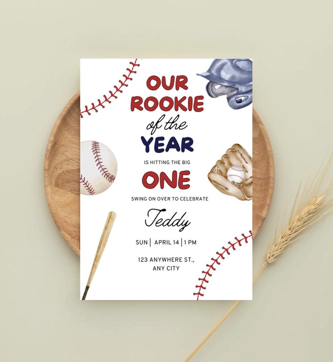 Rookie of the Year 1st Birthday Invitation: 5x7 Editable Canva Template ...