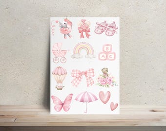 Onesie Decorating Kit Girly - Baby Girl Theme | Iron On Transfers | DIY Baby Shower Activity, Baby Shower Game, Onesie and Bib Making