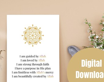 Faith & Motivation Wall Art | I Am Guided By Allah Printable| Islamic Inspirational Quote |Self-Care Decor