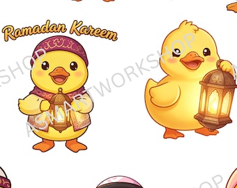 Crescent Paws Ramadan Ducks Clipart Bundle | Muslim Lifestyle Cute Duck PNG