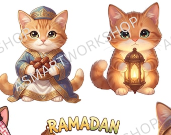 Crescent Paws – Muslim Lifestyle Cat Clipart Bundle | Ramadan & Eid PNG