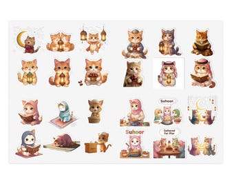 Cute Muslim Cat Ramadan Stickers | Sticker Sheet