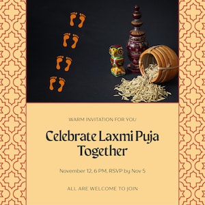 Printable Laxmi Puja Invitation | Bengali Lakshmi Puja Card Template | Digital Invite for Hindu Festival | Editable Canva Template