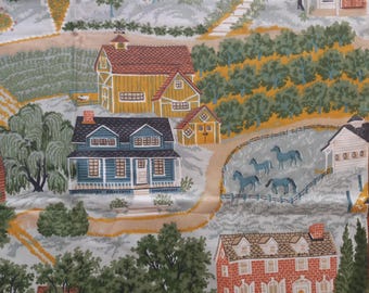 Vintage Bloomcraft Farm Fabric Retired Everbloom sewing material farmland home and town fabrics 1980s