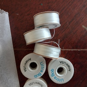 Lot of 8 white embroidery bobbins with thread | embroidery thread quilter&#39;s thread sewing bobbins with white polyester threads white thread