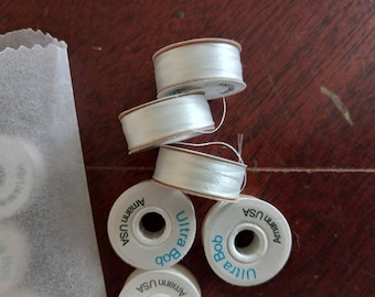 White Polyester Embroidery Bobbins - Prewound Quilting & Sewing Thread - Lot of 8