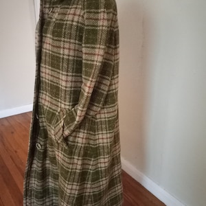 1970s Pendleton Coat Olive Green & Tan Plaid Coat Long Virgin Wool Pendleton Winter Coat Fully Lined Plaid Pendleton Wool vintage Pendleton