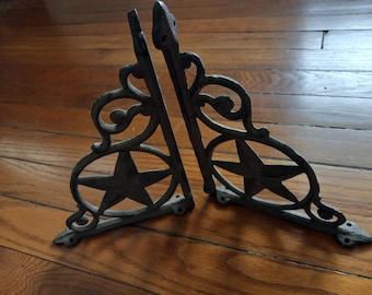Rustic Texas Star Cast Iron Shelf Brackets Pair Western Brace Brackets