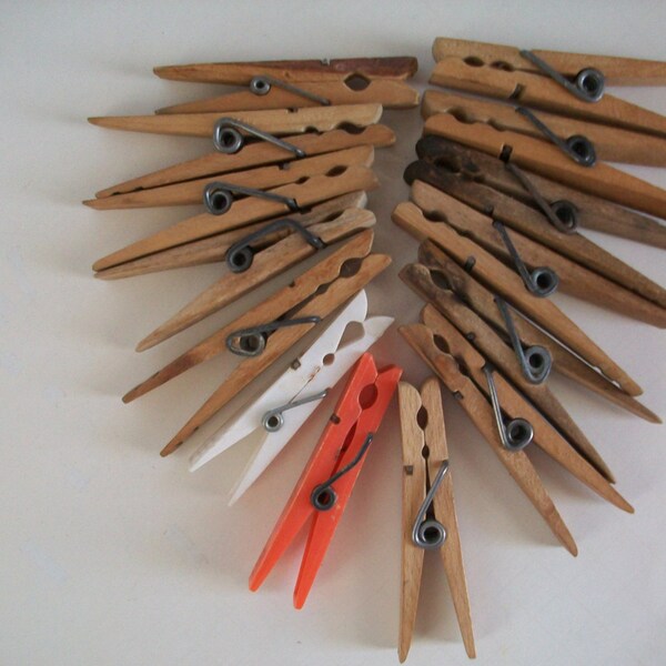 14 rustic wooden pins | shabby chic decor | farm house decor | naturally distressed clothes pins | old style laundry pins | craft supplies
