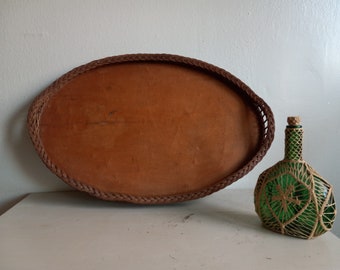 Antique Woven Wood Serving Tray: Cosplay Decor, Rustic Display (24 3/8" x 16 1/4")