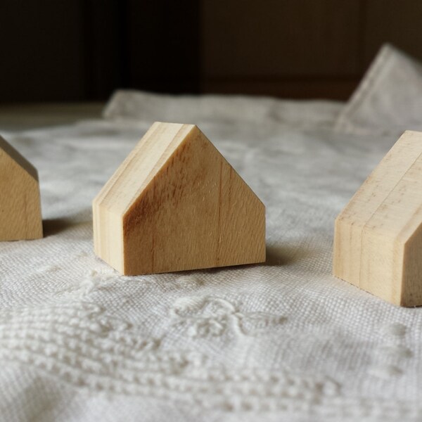 3 small natural wooden houses . pine wood houses . little houses . little wooden houses. miniature houses . little cottages doll house decor